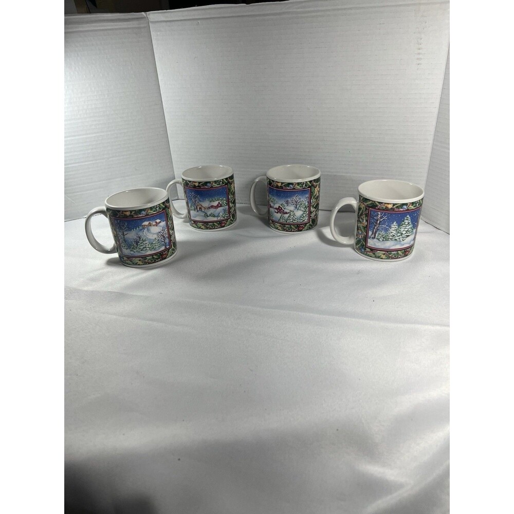 Vintage Sakura Christmas Scene Mugs by Sue Zipkin – Set of 4 (1995) - Picture 12 of 15